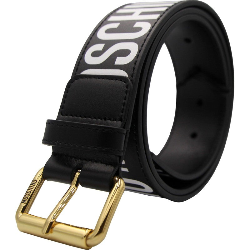 Moschino Couture Leather Belt With All Over Logo