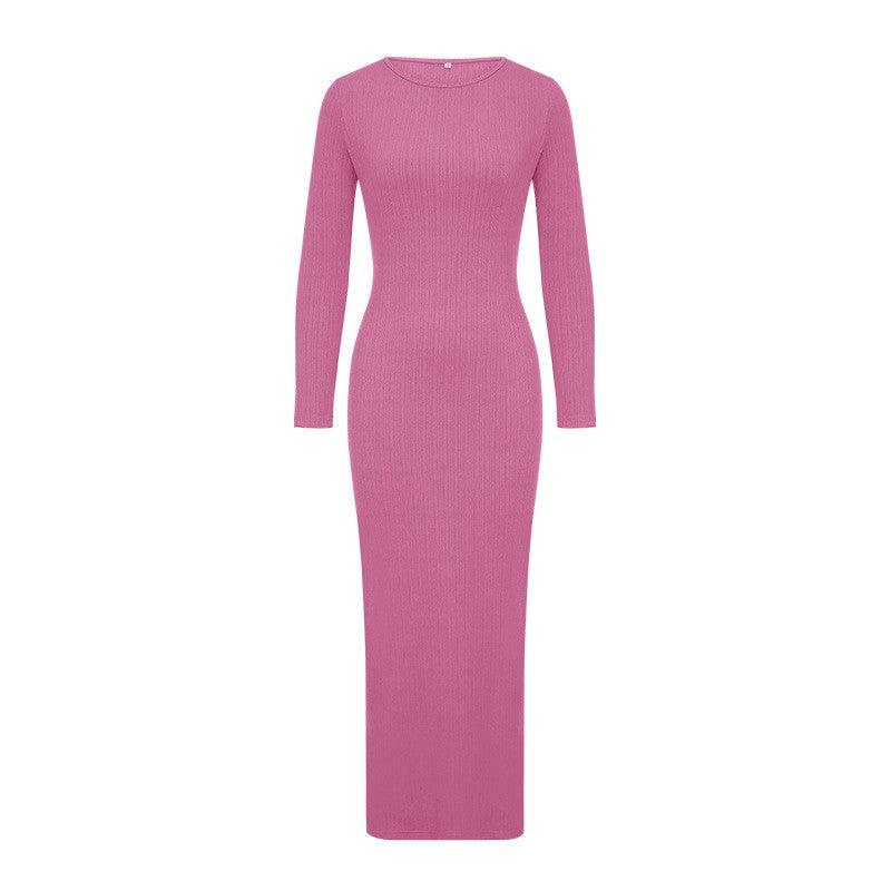 Women's Solid Crew Neck Slim Fit Maxi Dress