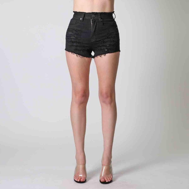 Women's High Waist Heavy Rip Denim Shorts