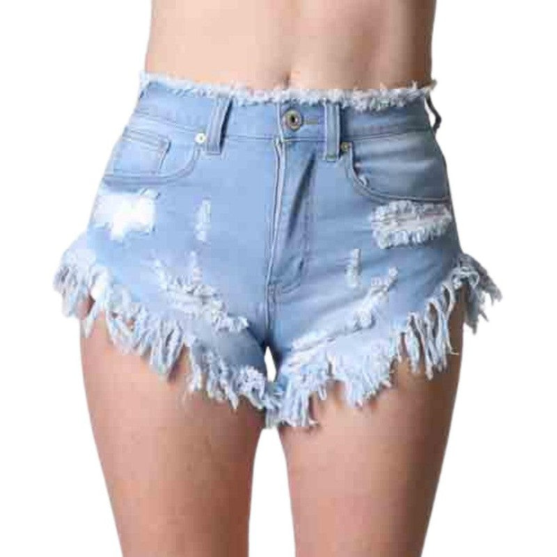 Women's High-Waist Heavy Fray Denim Shorts