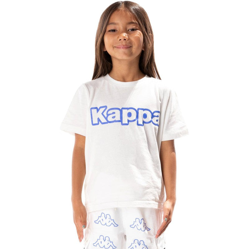 Kid's Logo Tape Erco T-shirt, White/Blue/Black - Krush Clothing