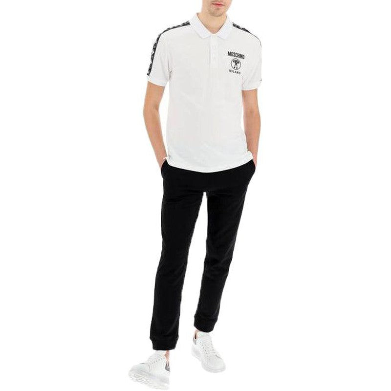 Men's Moschino Double Question Mark Piquet Polo, White - Krush Clothing