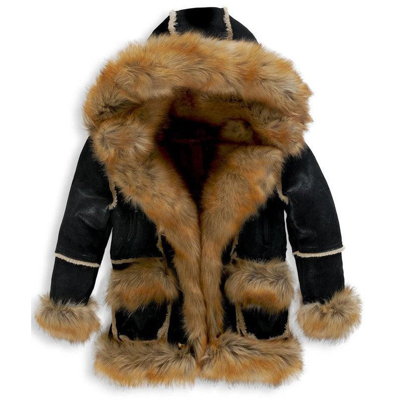 Kids Aspen Shearling Jacket , Black Copper - Krush Clothing