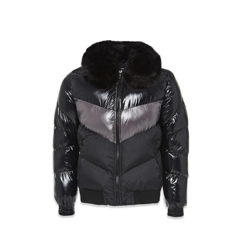 Kid's Blocked Puffer Jacket, Triple Black - Krush Clothing