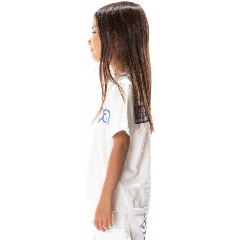 Kid's Logo Tape Erco T-shirt, White/Blue/Black - Krush Clothing