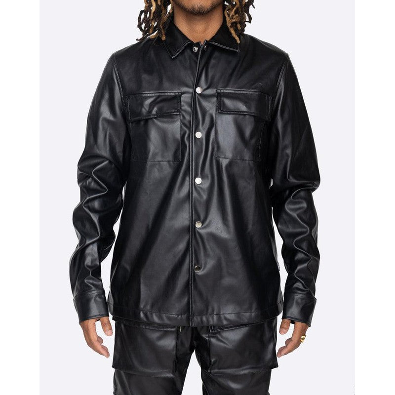 Men's PU Leather Saddler Oversized Shirt - Krush Clothing