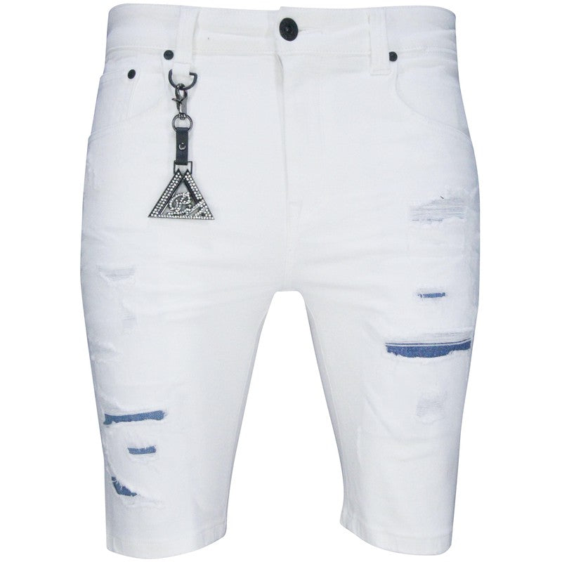 Men's White Fire Denim Shorts PS2020S-103 - Krush Clothing