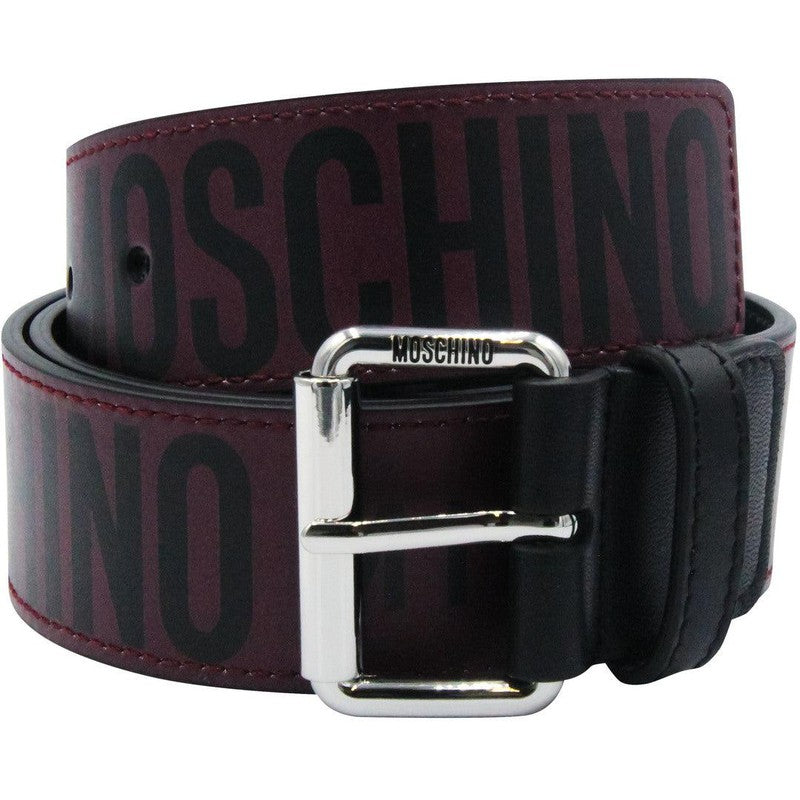 Moschino Couture Leather Belt With All Over Logo - Krush Clothing