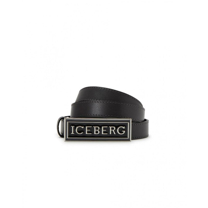 IceBerg Black Leather Belt With Logo - Krush Clothing