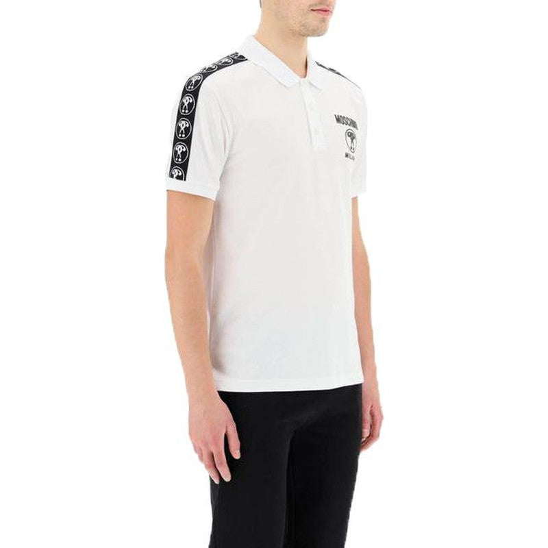 Men's Moschino Double Question Mark Piquet Polo, White - Krush Clothing