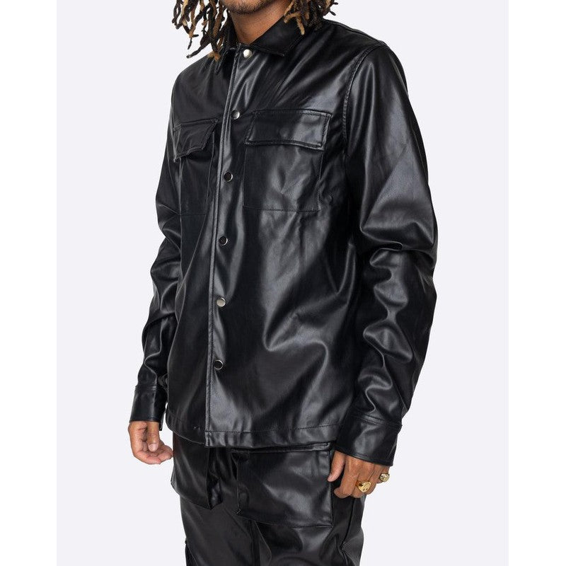 Men's PU Leather Saddler Oversized Shirt - Krush Clothing