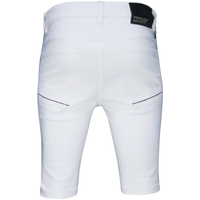 Men's White Fire Denim Shorts PS2020S-103 - Krush Clothing