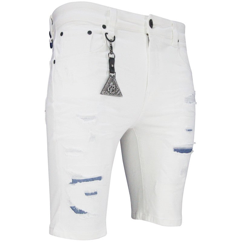 Men's White Fire Denim Shorts PS2020S-103 - Krush Clothing