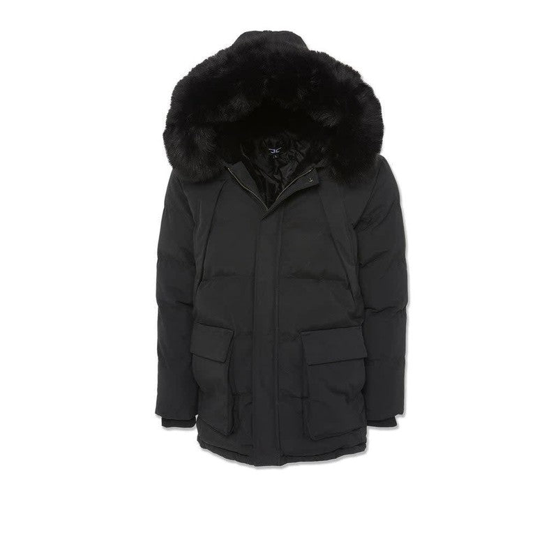 Men's Lenox Puffer Jacket W Faux Fur, Black - Krush Clothing